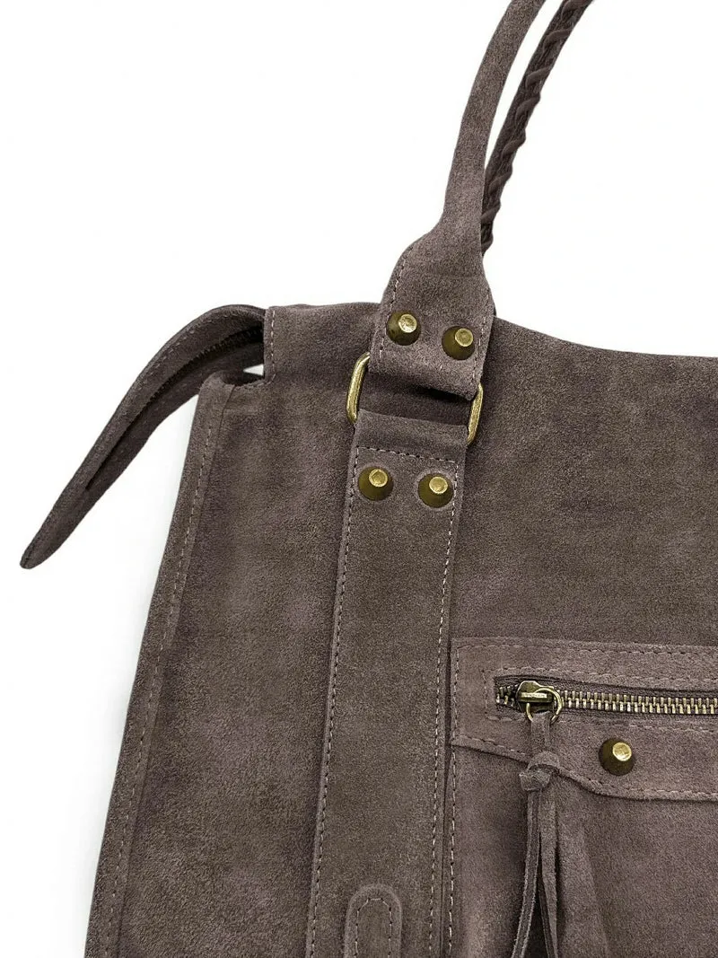 Grand sac à main en daim STORM SUEDE XL Marron Chocolat