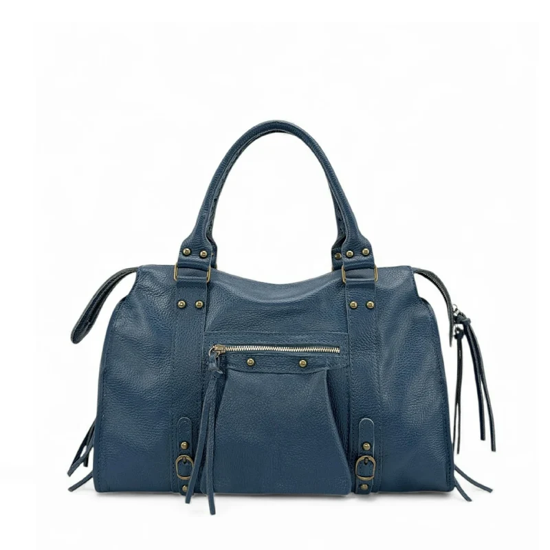 Grand sac type bowling en cuir grainé SANDSTORM Bleu canard