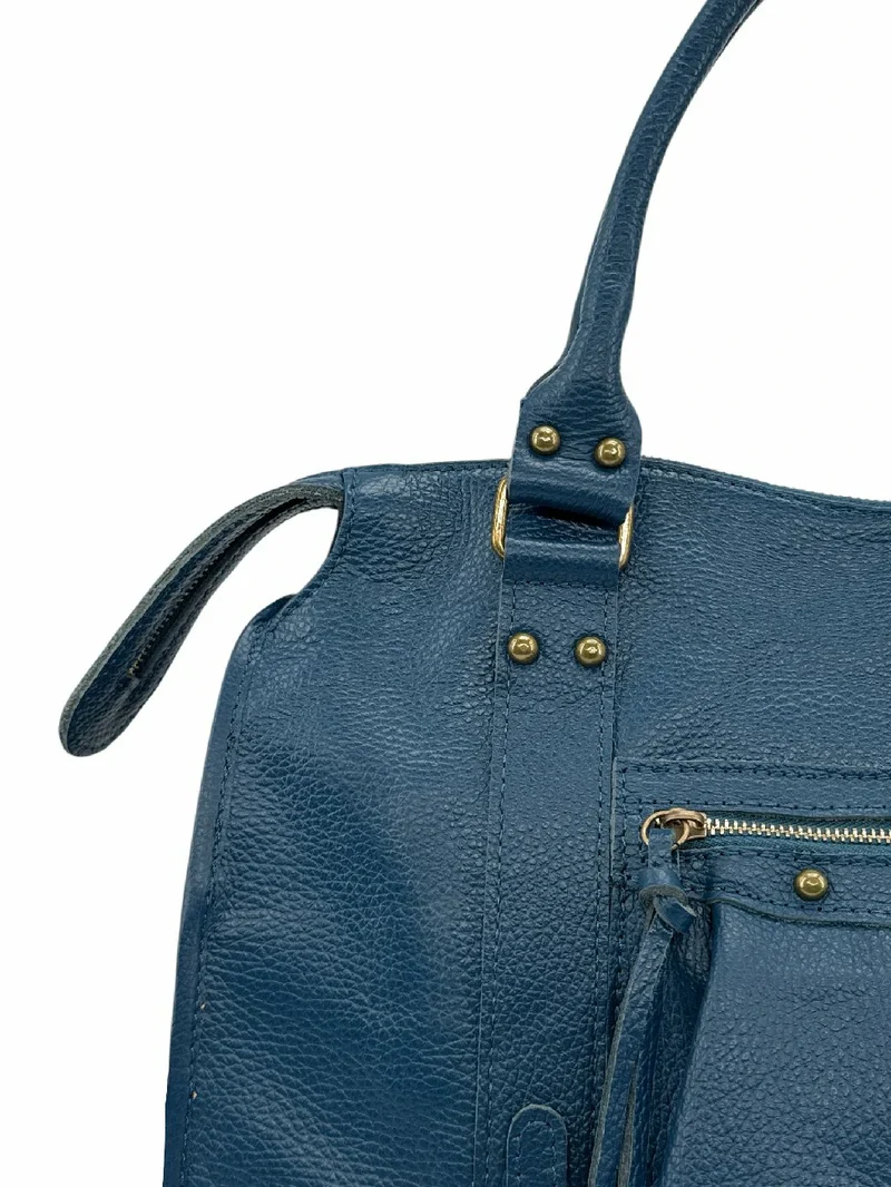 Grand sac type bowling en cuir grainé SANDSTORM Bleu canard