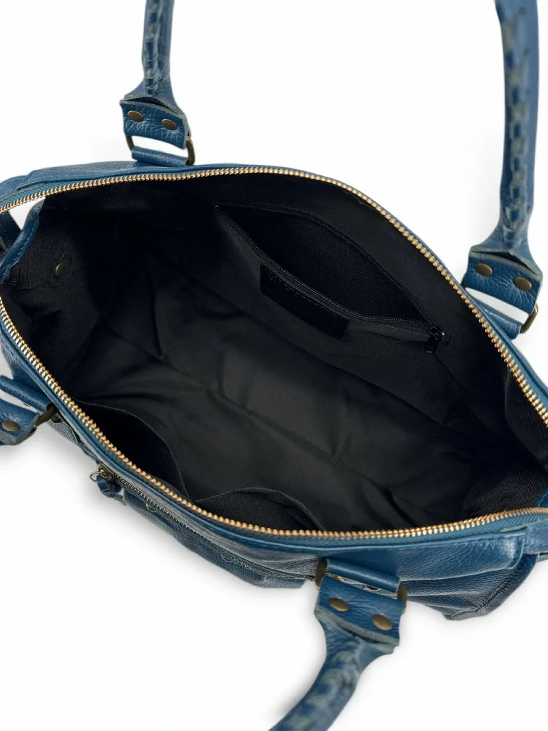 Grand sac type bowling en cuir grainé SANDSTORM Bleu canard