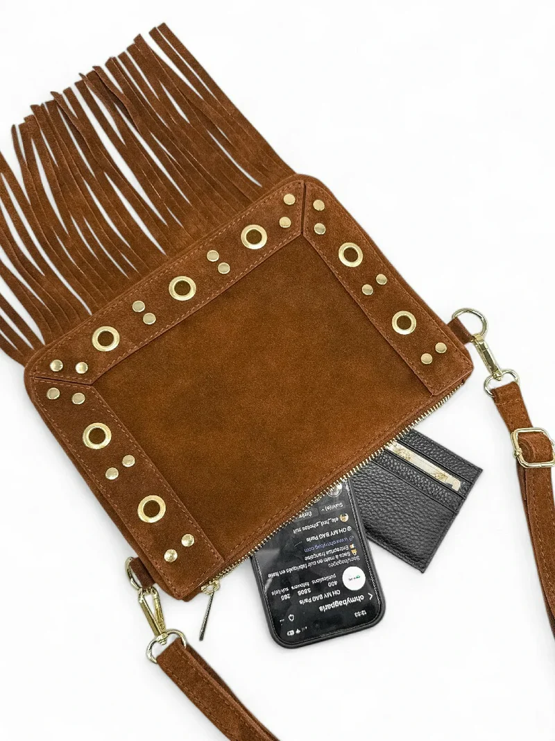 Sac besace en croûte de cuir YEPA Camel foncé