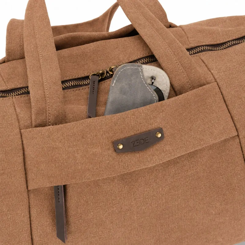 Sac bowling en toile et cuir LEDRU-ROLLIN Marron camel foncé