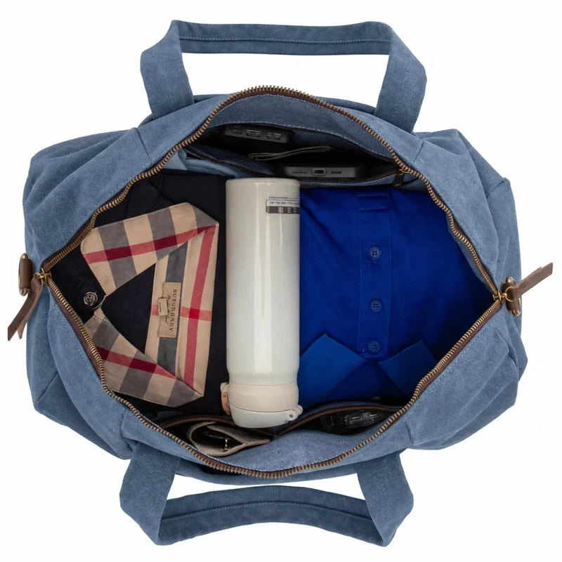 Sac bowling en toile et cuir LEDRU-ROLLIN Bleu denim