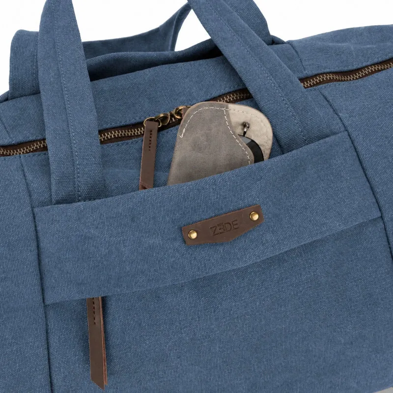 Sac bowling en toile et cuir LEDRU-ROLLIN Bleu denim