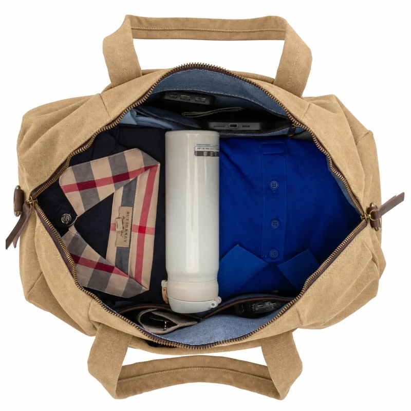 Sac bowling en toile et cuir LEDRU-ROLLIN Beige foncé