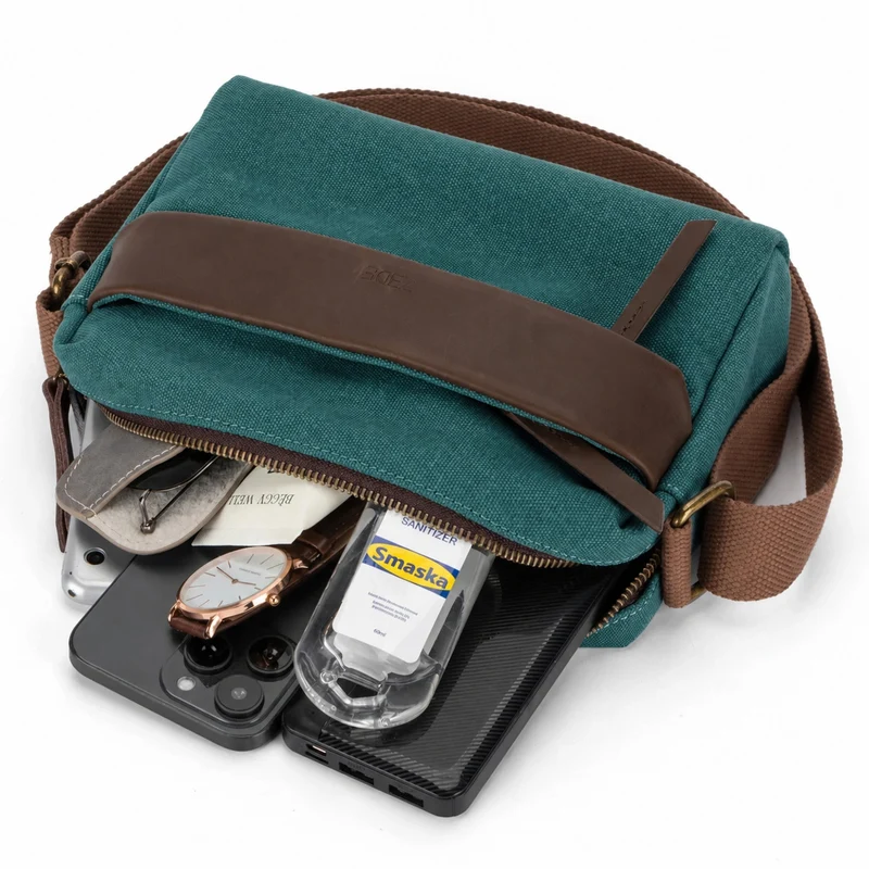 Sac trotteur en toile et cuir GARIBALDI Vert canard