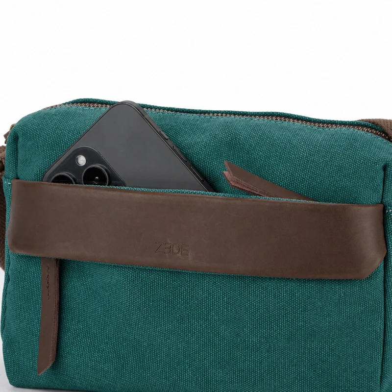 Sac trotteur en toile et cuir GARIBALDI Vert canard