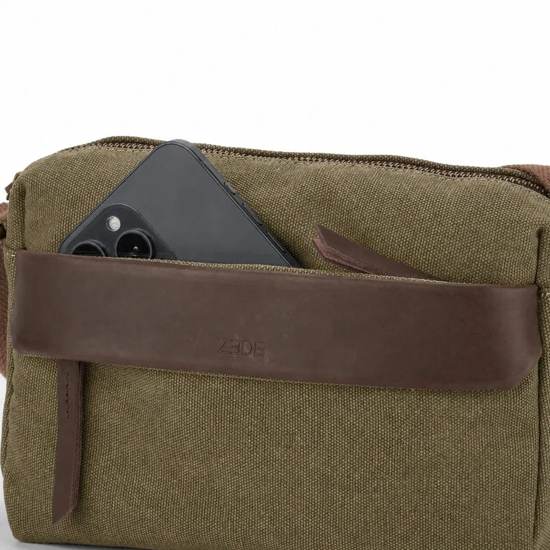 Sac trotteur en toile et cuir GARIBALDI Vert olive