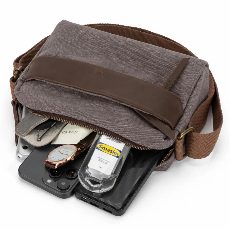 Sac trotteur en toile et cuir GARIBALDI Gris taupé