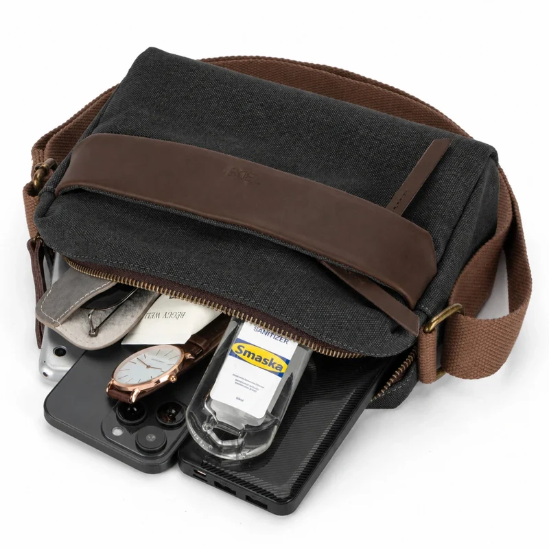 Sac trotteur en toile et cuir GARIBALDI Noir