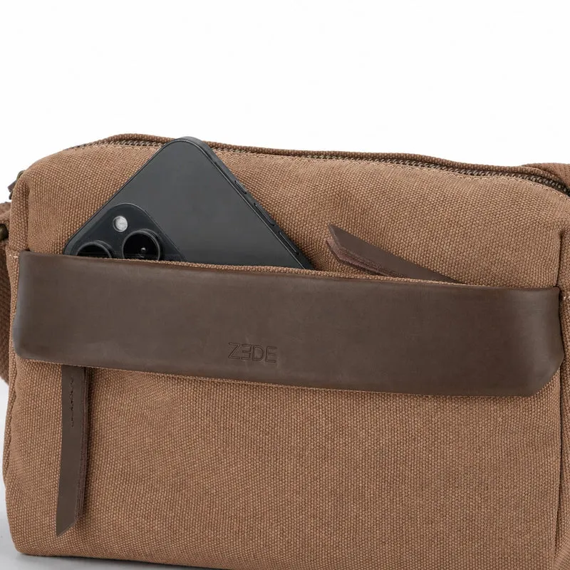 Sac trotteur en toile et cuir GARIBALDI Marron camel foncé