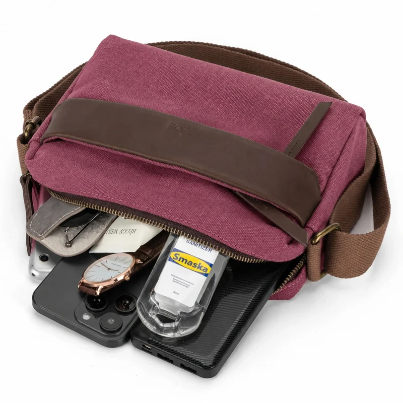 Sac trotteur en toile et cuir GARIBALDI Rouge bordeaux