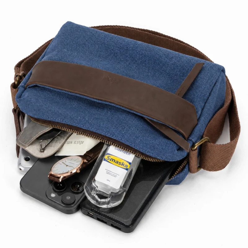 Sac trotteur en toile et cuir GARIBALDI Bleu denim