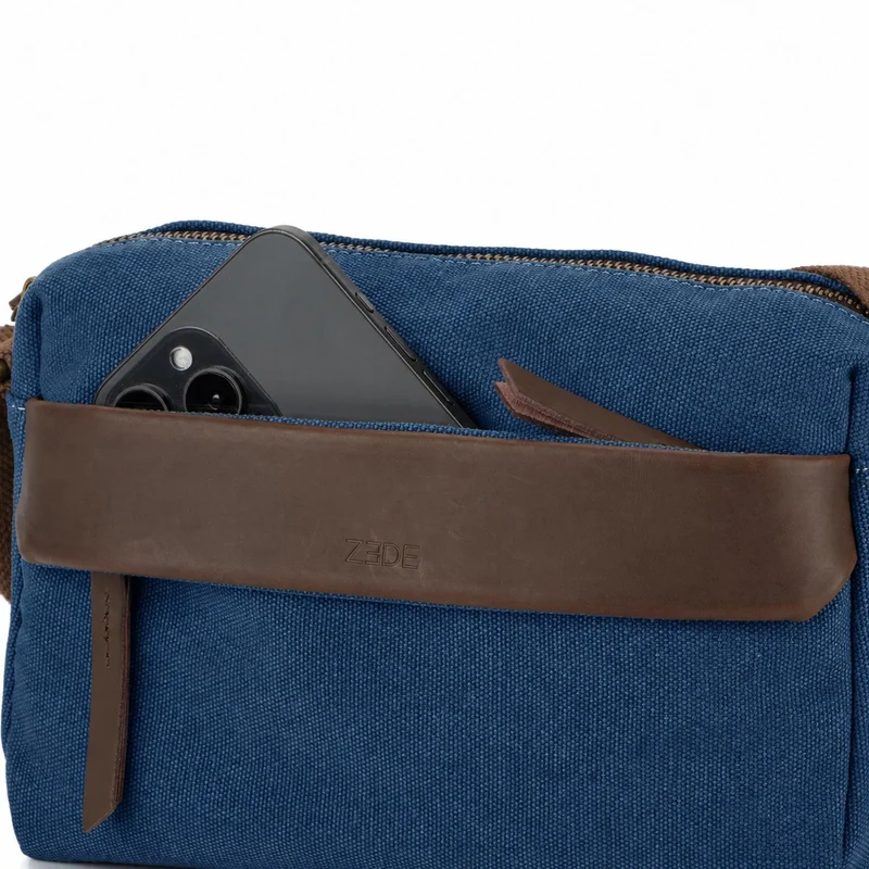 Sac trotteur en toile et cuir GARIBALDI Bleu denim