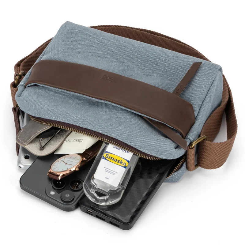 Sac trotteur en toile et cuir GARIBALDI Bleu gris