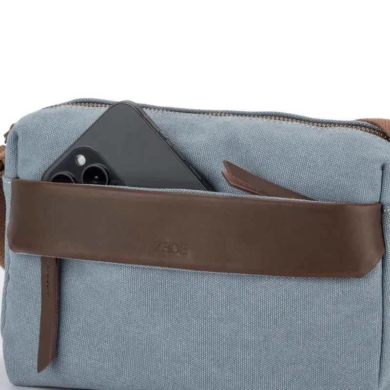 Sac trotteur en toile et cuir GARIBALDI Bleu gris