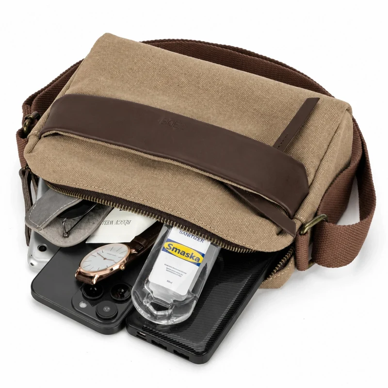 Sac trotteur en toile et cuir GARIBALDI Beige foncé
