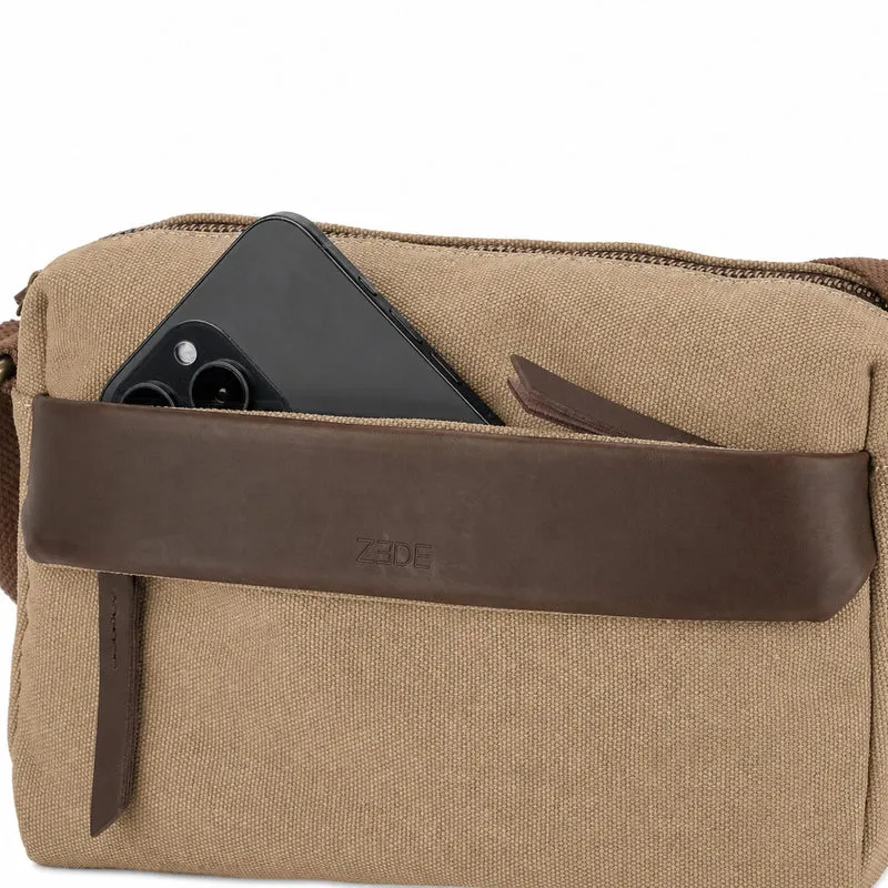 Sac trotteur en toile et cuir GARIBALDI Beige foncé