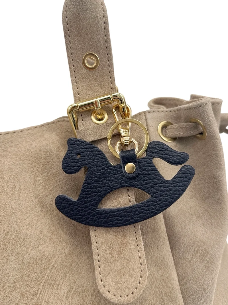 Porte-clés en cuir grainé ROCKY PONY Bleu marine