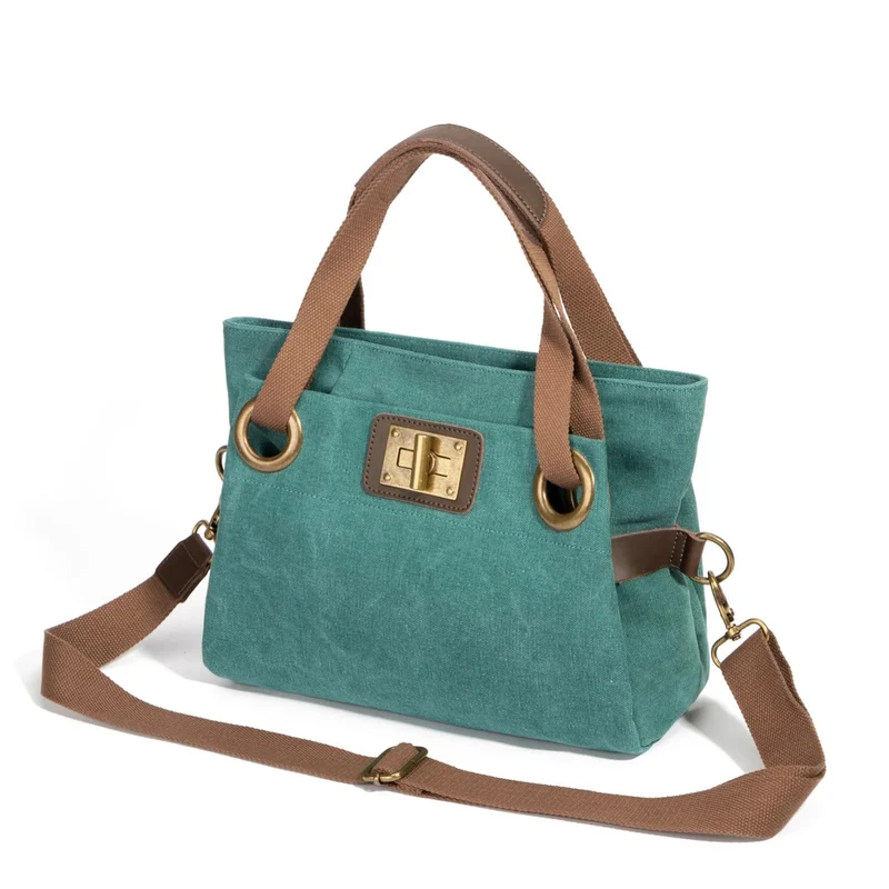 Sac porté épaule en cuir et toile PONT-DES-ARTS MINI Vert canard