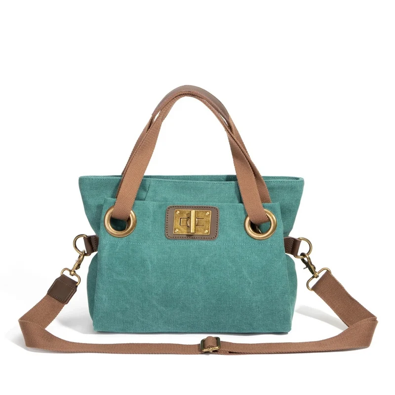 Sac porté épaule en cuir et toile PONT-DES-ARTS MINI Vert canard