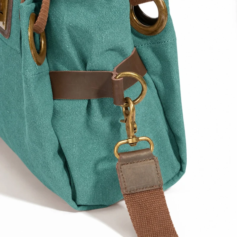 Sac porté épaule en cuir et toile PONT-DES-ARTS MINI Vert canard
