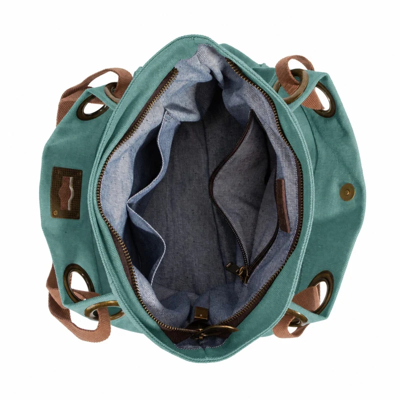 Sac porté épaule en cuir et toile PONT-DES-ARTS MINI Vert canard