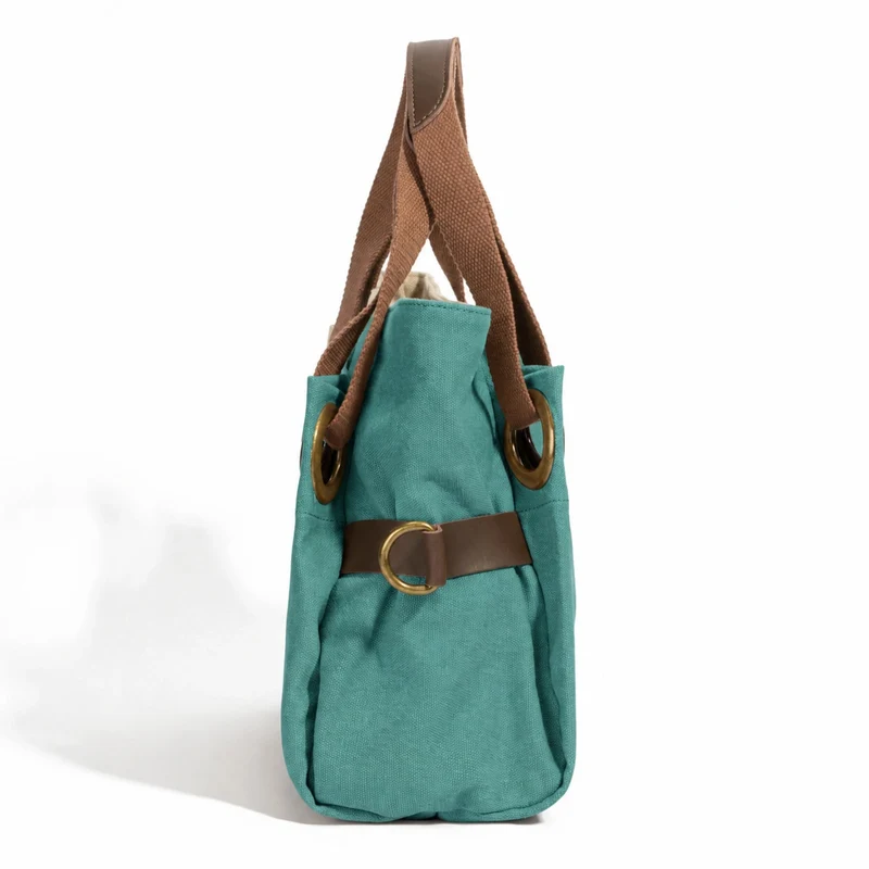 Sac porté épaule en cuir et toile PONT-DES-ARTS MINI Vert canard