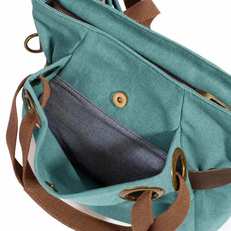 Sac porté épaule en cuir et toile PONT-DES-ARTS MINI Vert canard