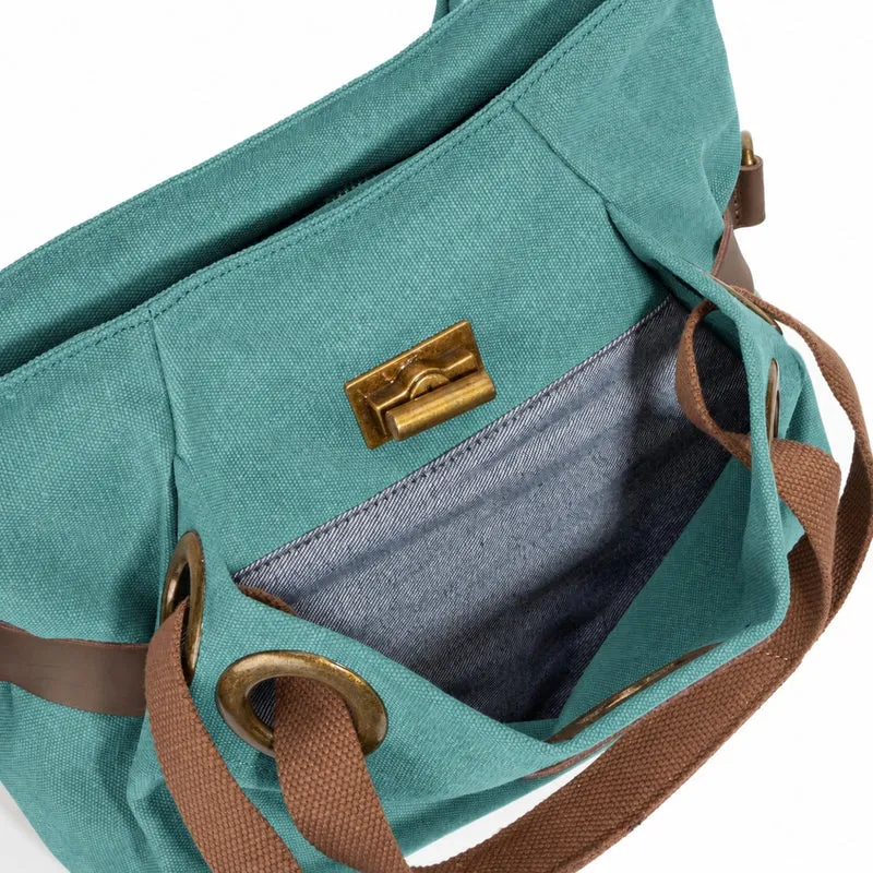 Sac porté épaule en cuir et toile PONT-DES-ARTS MINI Vert canard