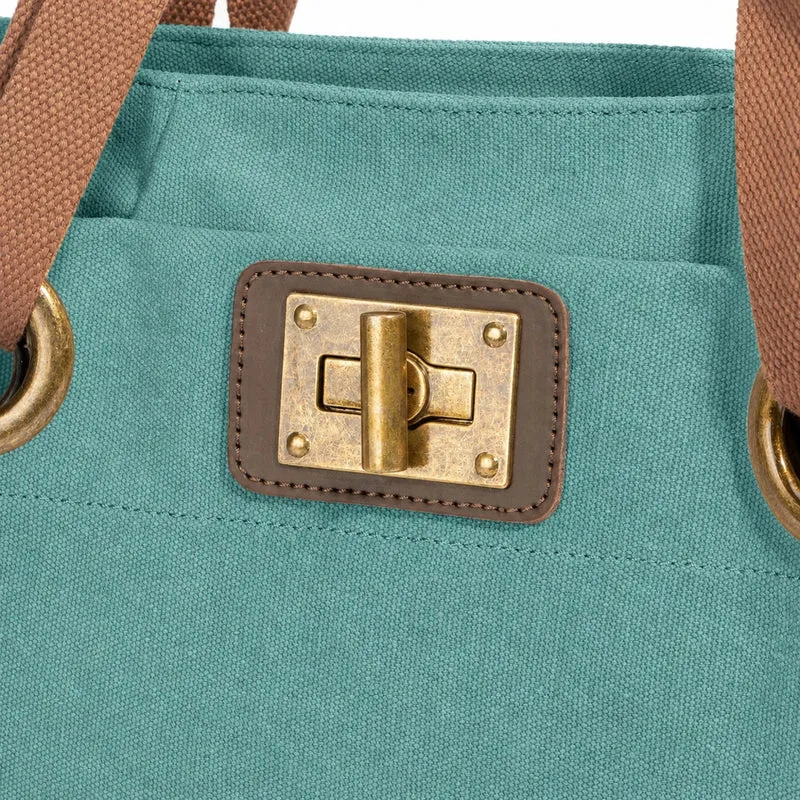 Sac porté épaule en cuir et toile PONT-DES-ARTS MINI Vert canard