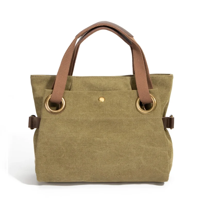 Sac porté épaule en cuir et toile PONT-DES-ARTS MINI Vert olive