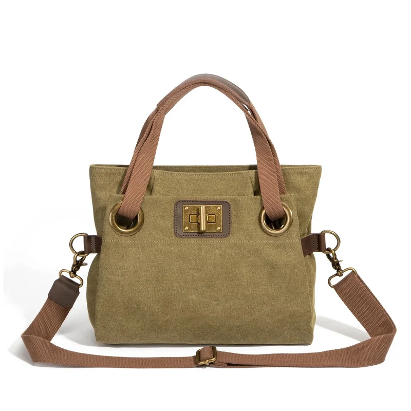 Sac porté épaule en cuir et toile PONT-DES-ARTS MINI Vert olive