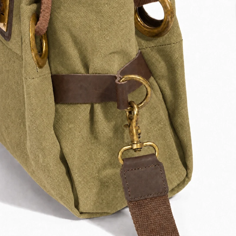 Sac porté épaule en cuir et toile PONT-DES-ARTS MINI Vert olive