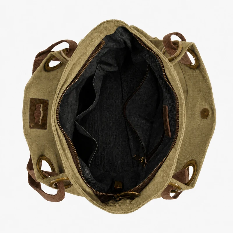 Sac porté épaule en cuir et toile PONT-DES-ARTS MINI Vert olive