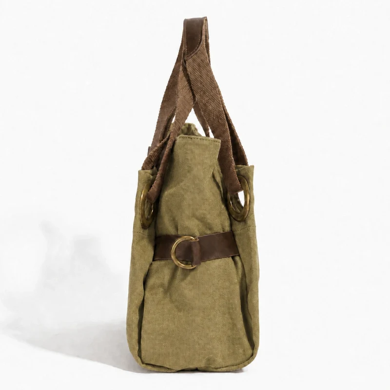 Sac porté épaule en cuir et toile PONT-DES-ARTS MINI Vert olive