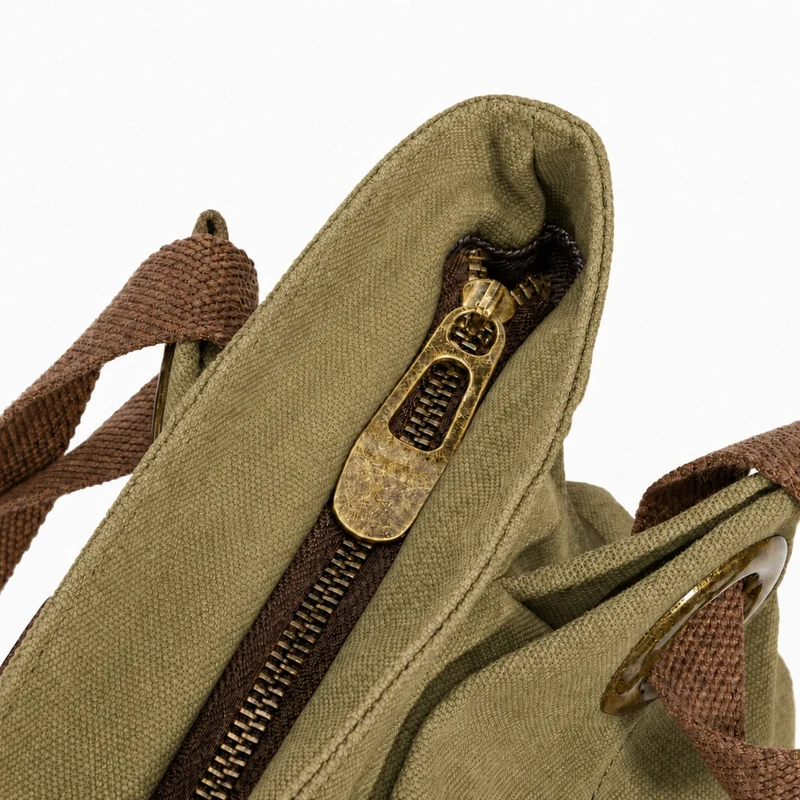 Sac porté épaule en cuir et toile PONT-DES-ARTS MINI Vert olive