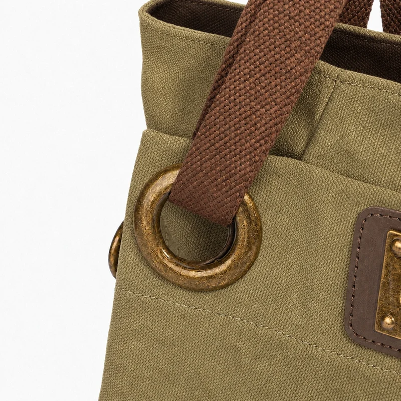 Sac porté épaule en cuir et toile PONT-DES-ARTS MINI Vert olive
