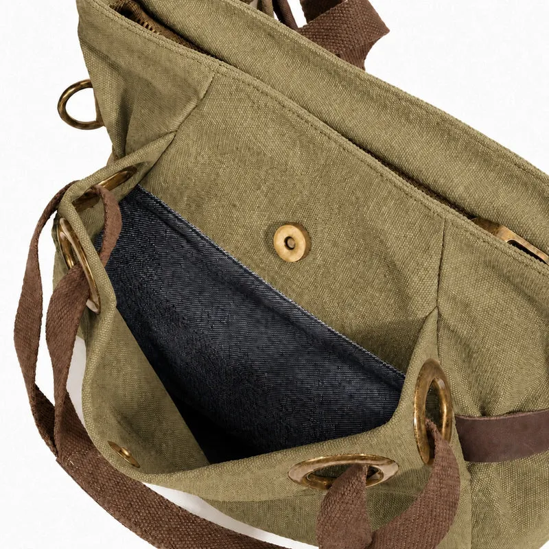 Sac porté épaule en cuir et toile PONT-DES-ARTS MINI Vert olive