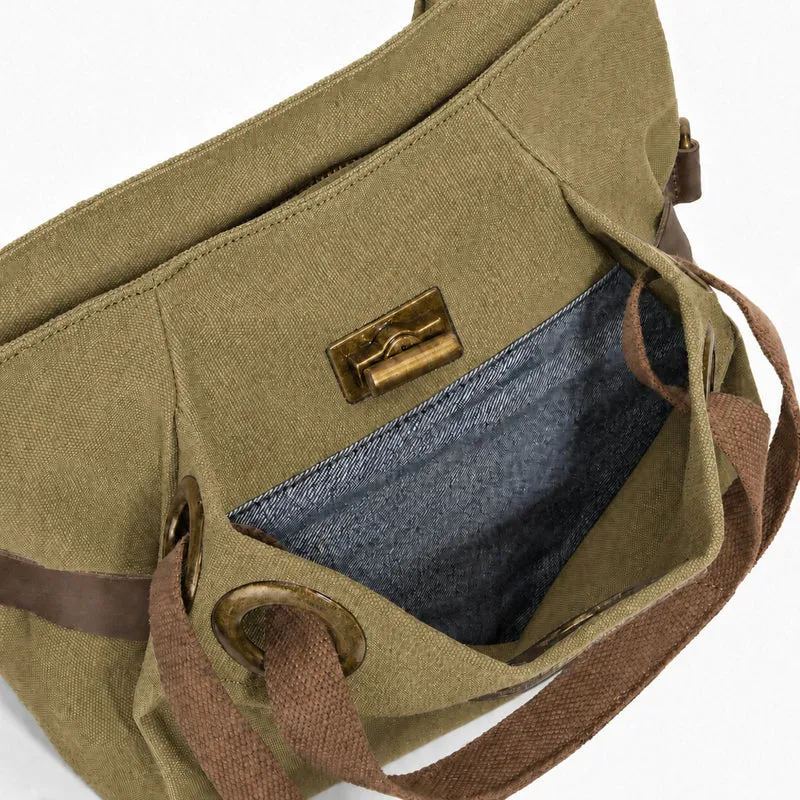 Sac porté épaule en cuir et toile PONT-DES-ARTS MINI Vert olive