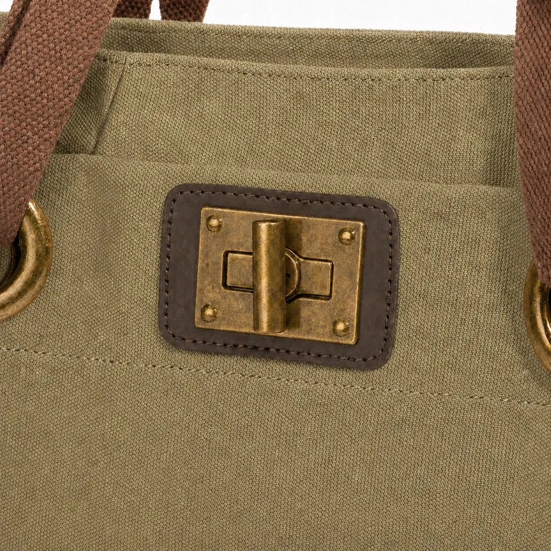 Sac porté épaule en cuir et toile PONT-DES-ARTS MINI Vert olive