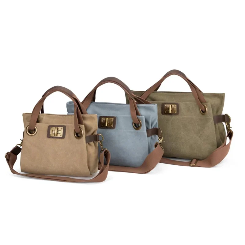 Sac porté épaule en cuir et toile PONT-DES-ARTS MINI Vert olive