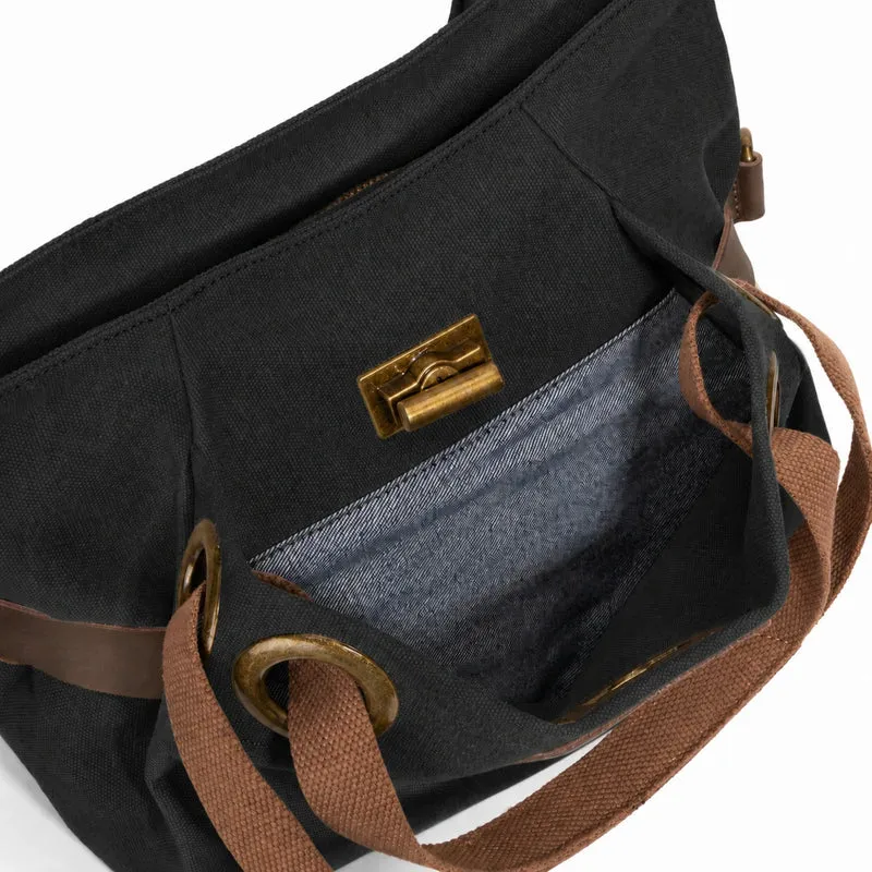 Sac porté épaule en cuir et toile PONT-DES-ARTS MINI Noir