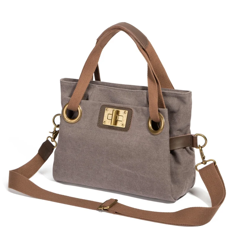 Sac porté épaule en cuir et toile PONT-DES-ARTS MINI Gris taupé