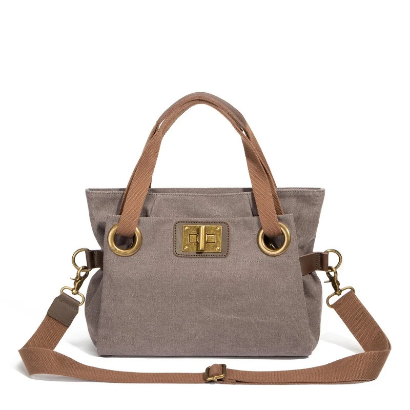 Sac porté épaule en cuir et toile PONT-DES-ARTS MINI Gris taupé
