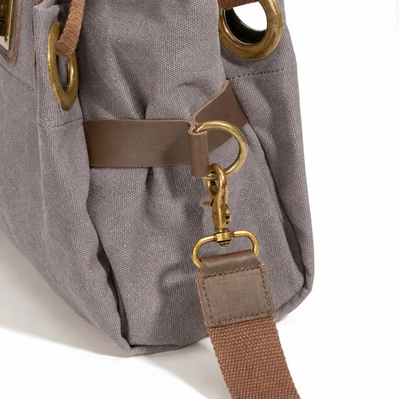 Sac porté épaule en cuir et toile PONT-DES-ARTS MINI Gris taupé