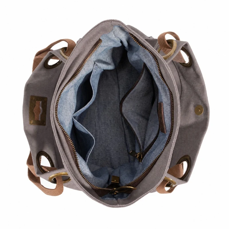 Sac porté épaule en cuir et toile PONT-DES-ARTS MINI Gris taupé