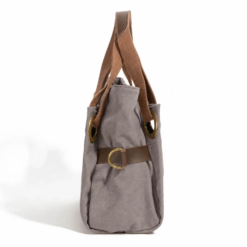 Sac porté épaule en cuir et toile PONT-DES-ARTS MINI Gris taupé