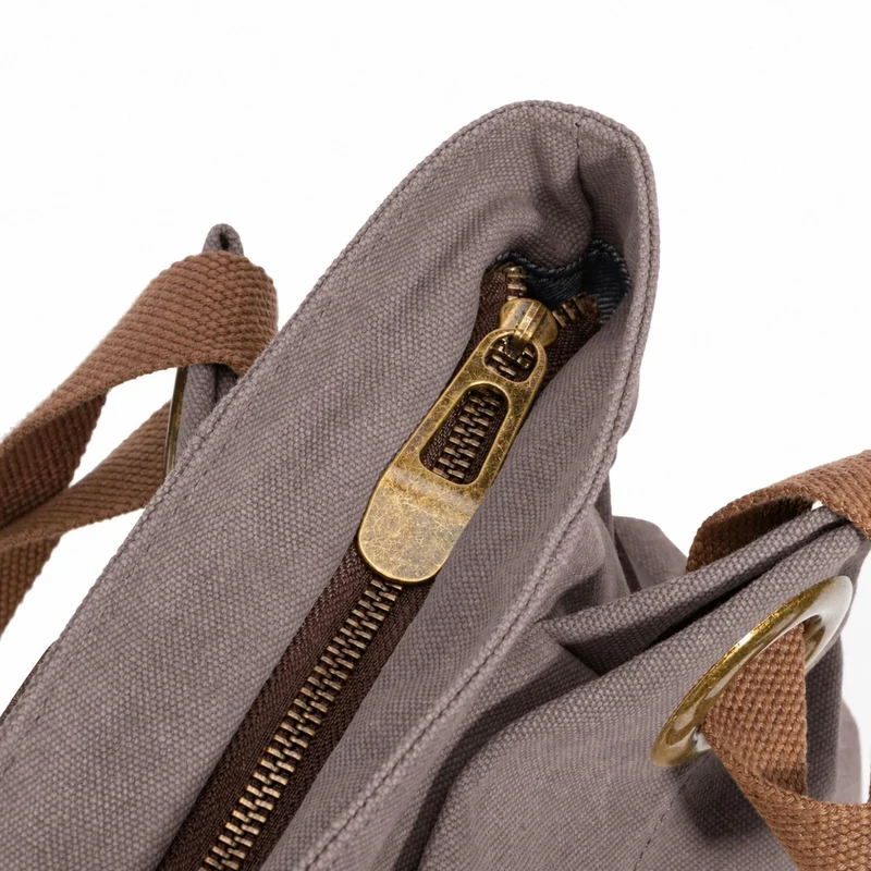 Sac porté épaule en cuir et toile PONT-DES-ARTS MINI Gris taupé