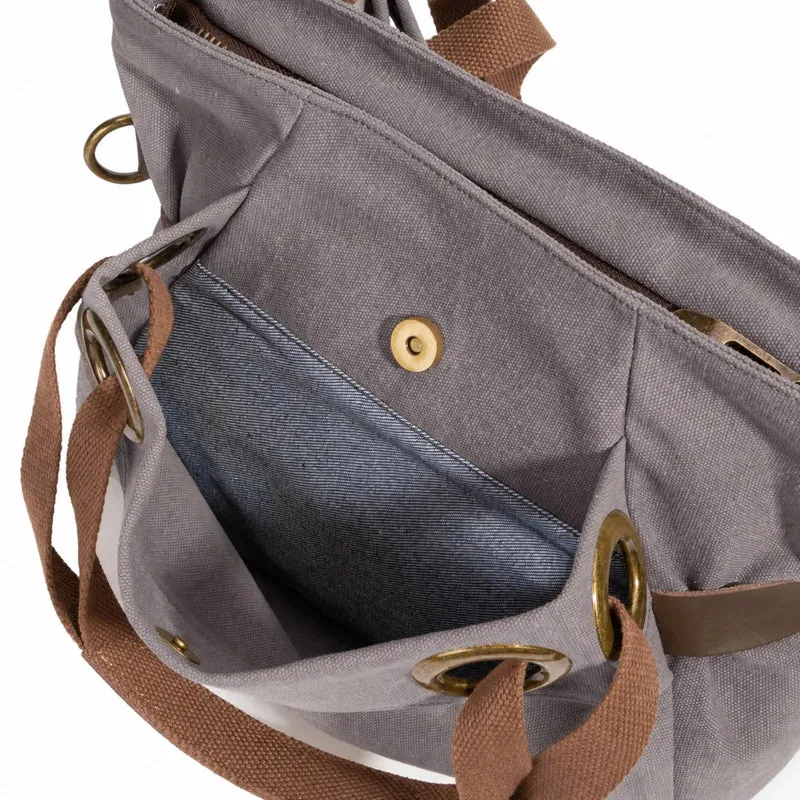 Sac porté épaule en cuir et toile PONT-DES-ARTS MINI Gris taupé